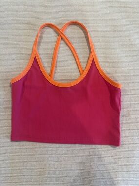 SHEIN Pink Cropped Tank Top with Orange Trim